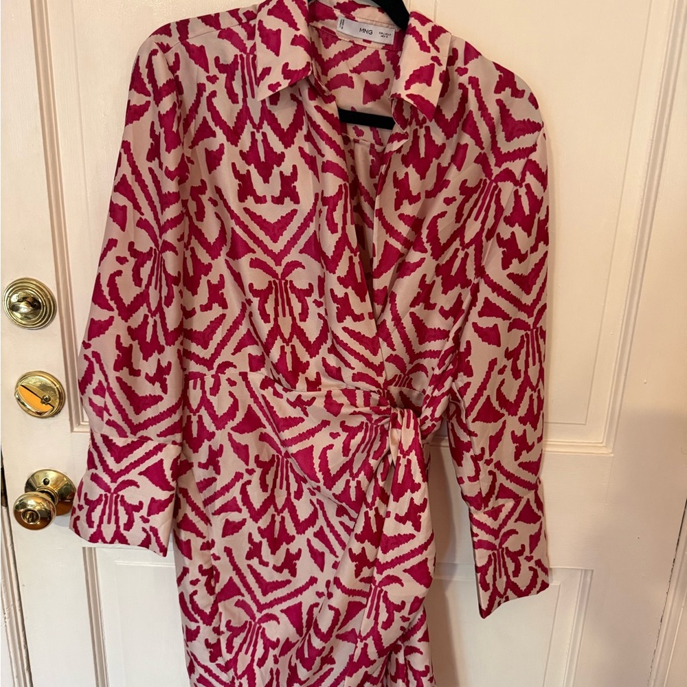Mango Fuschia and Cream Wrap Dress